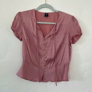Mauvy-pink Gap silky short sleeve blouse